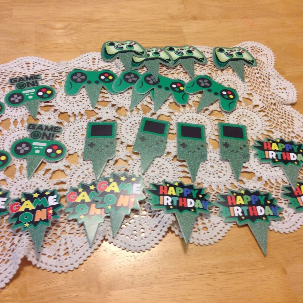 Party Supplies, cupcake toppers for gaming party theme